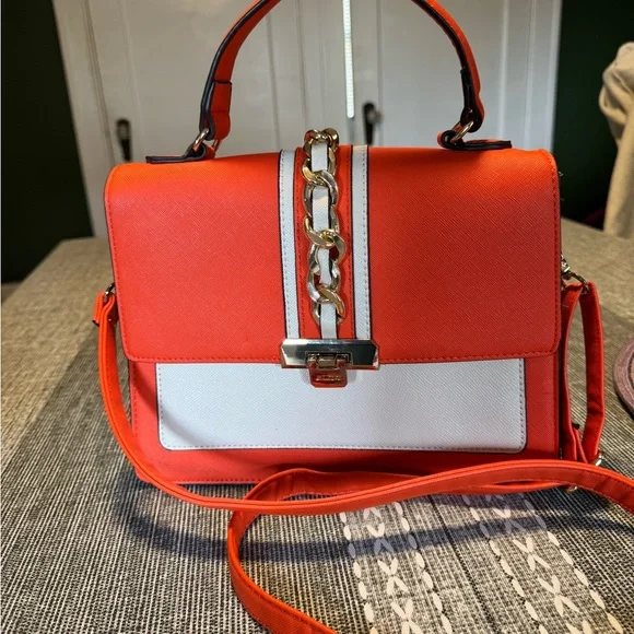 Aldo Orange & White Annie Brooke Satchel - Picture 10 of 15